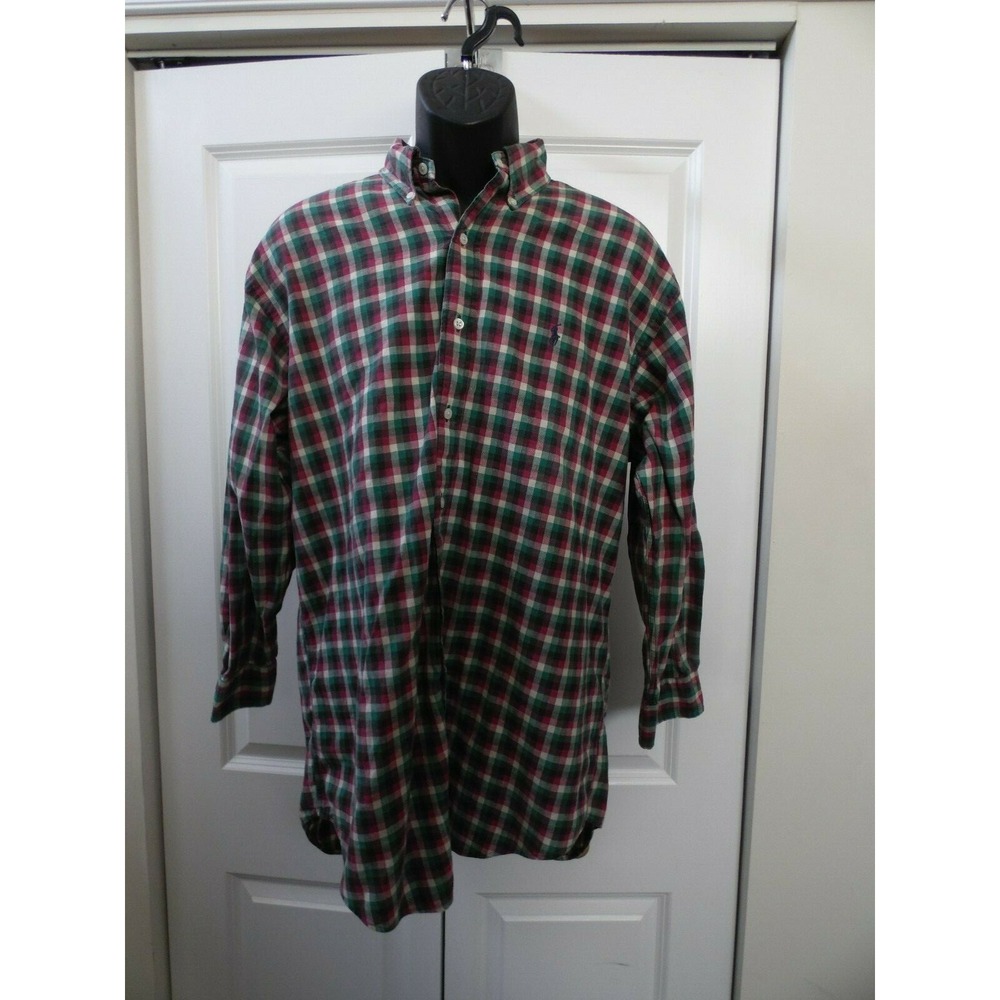 Polo by Ralph‎ Lauren Mens Red Green Long Sleeve Check Button Up Shirt Size Med